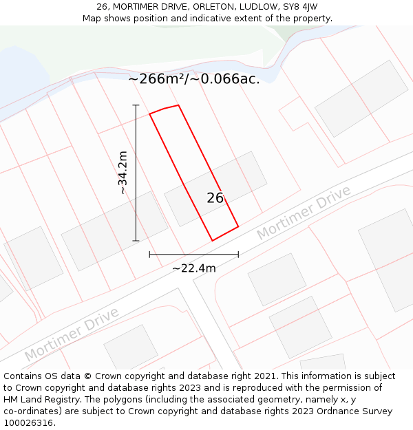 26, MORTIMER DRIVE, ORLETON, LUDLOW, SY8 4JW: Plot and title map