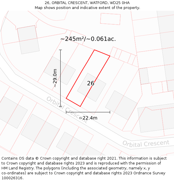 26, ORBITAL CRESCENT, WATFORD, WD25 0HA: Plot and title map