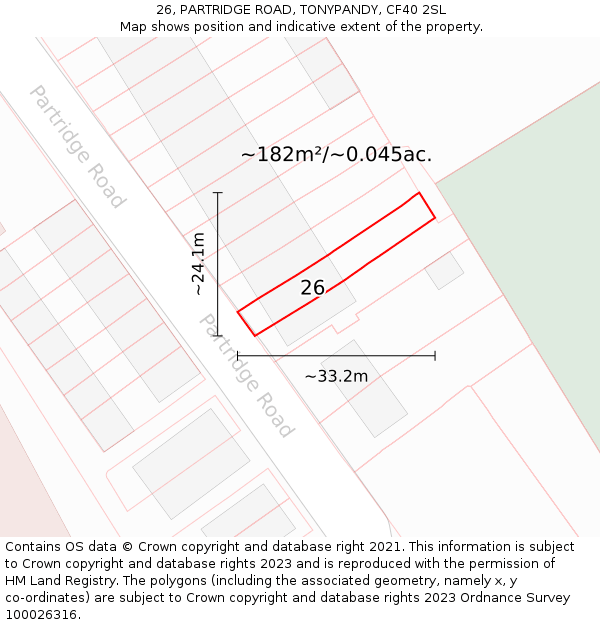 26, PARTRIDGE ROAD, TONYPANDY, CF40 2SL: Plot and title map