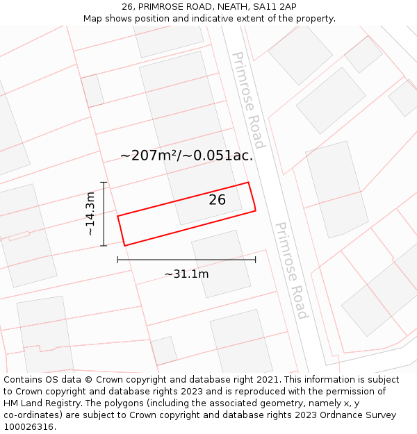 26, PRIMROSE ROAD, NEATH, SA11 2AP: Plot and title map