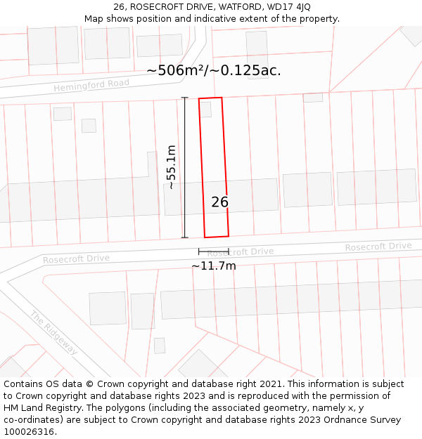 26, ROSECROFT DRIVE, WATFORD, WD17 4JQ: Plot and title map