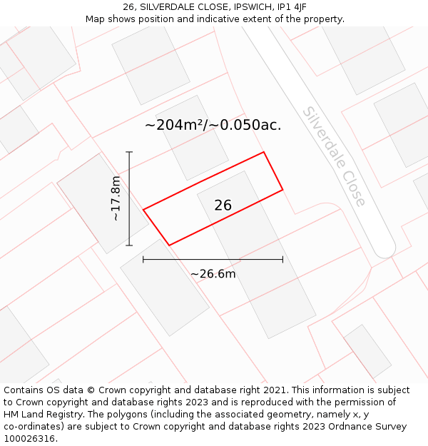 26, SILVERDALE CLOSE, IPSWICH, IP1 4JF: Plot and title map