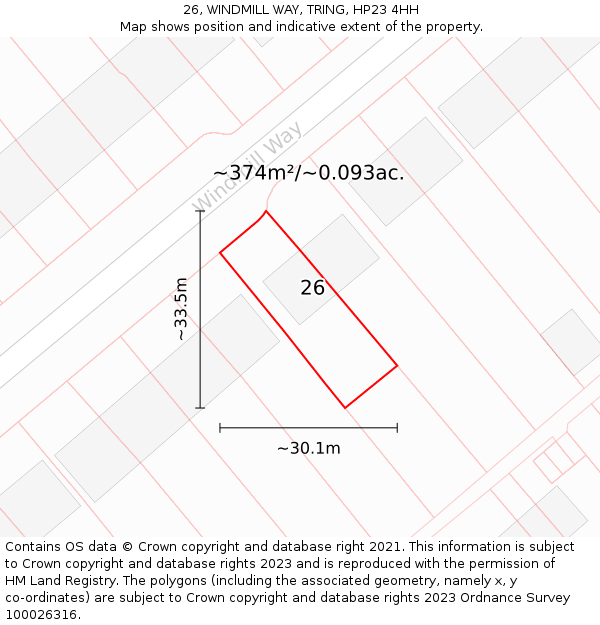 26, WINDMILL WAY, TRING, HP23 4HH: Plot and title map