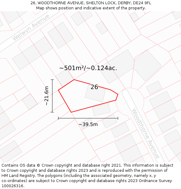 26, WOODTHORNE AVENUE, SHELTON LOCK, DERBY, DE24 9FL: Plot and title map