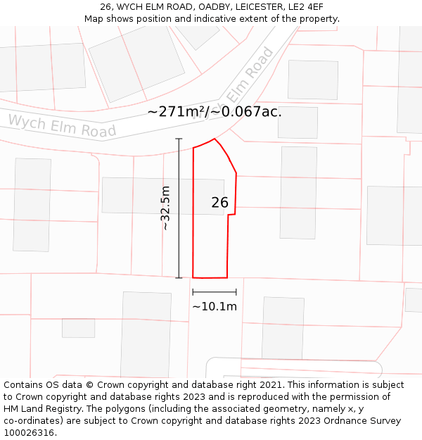 26, WYCH ELM ROAD, OADBY, LEICESTER, LE2 4EF: Plot and title map