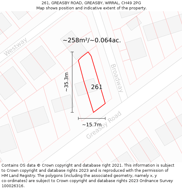 261, GREASBY ROAD, GREASBY, WIRRAL, CH49 2PG: Plot and title map