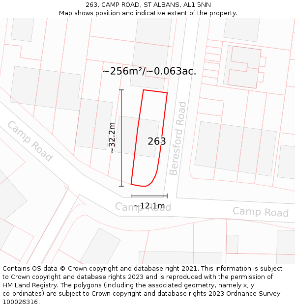 263, CAMP ROAD, ST ALBANS, AL1 5NN: Plot and title map