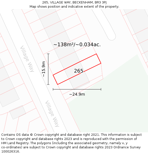 265, VILLAGE WAY, BECKENHAM, BR3 3PJ: Plot and title map
