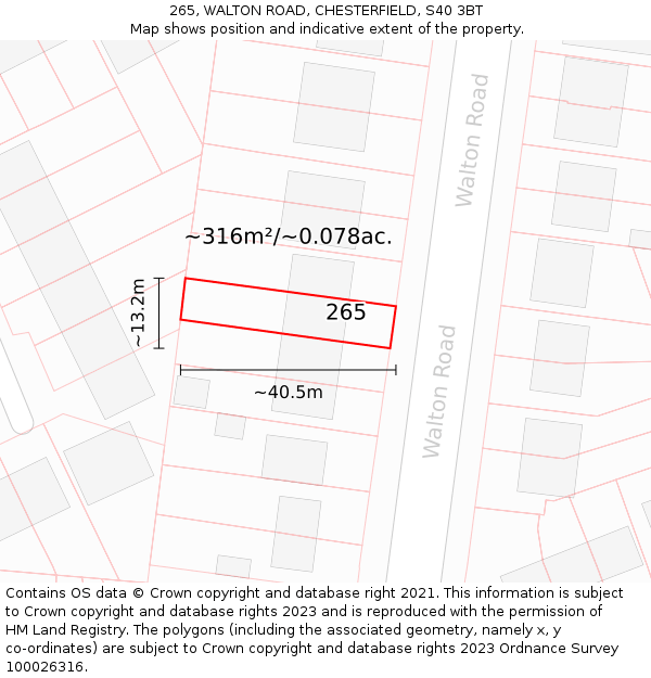 265, WALTON ROAD, CHESTERFIELD, S40 3BT: Plot and title map