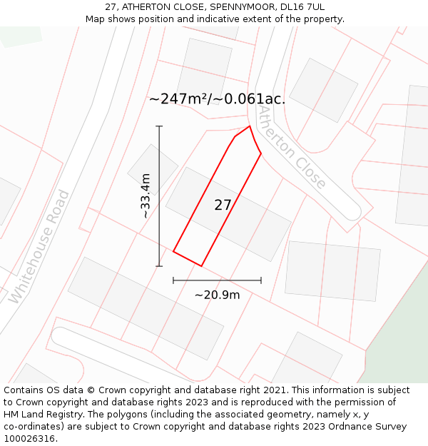 27, ATHERTON CLOSE, SPENNYMOOR, DL16 7UL: Plot and title map