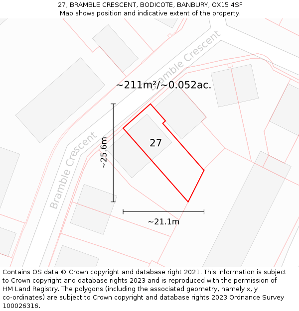 27, BRAMBLE CRESCENT, BODICOTE, BANBURY, OX15 4SF: Plot and title map