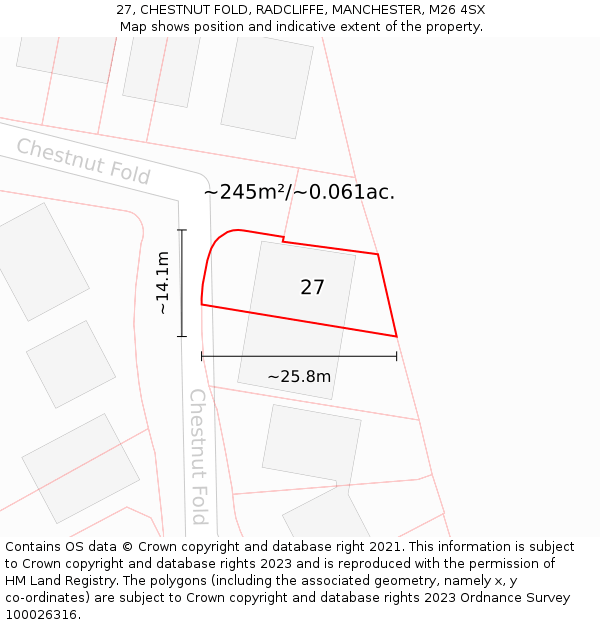 27, CHESTNUT FOLD, RADCLIFFE, MANCHESTER, M26 4SX: Plot and title map