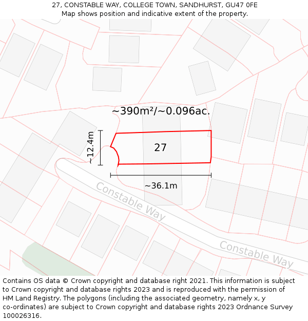 27, CONSTABLE WAY, COLLEGE TOWN, SANDHURST, GU47 0FE: Plot and title map