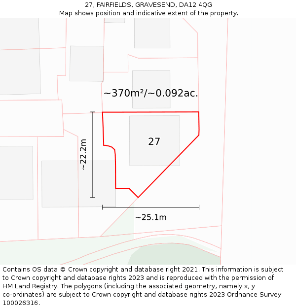 27, FAIRFIELDS, GRAVESEND, DA12 4QG: Plot and title map