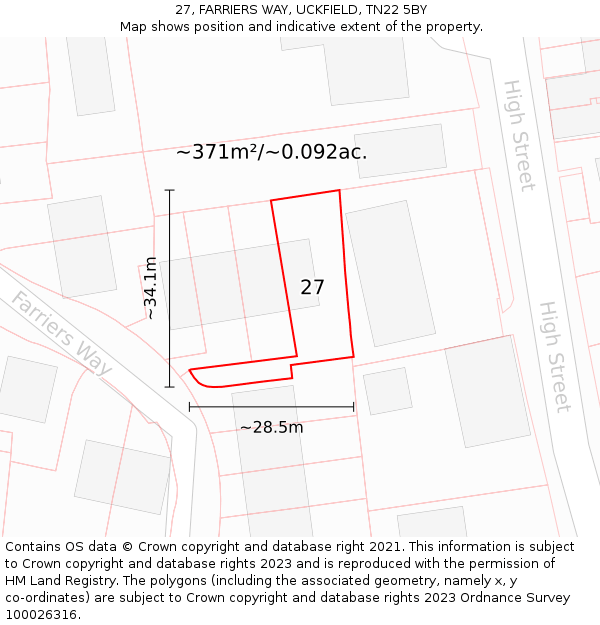 27, FARRIERS WAY, UCKFIELD, TN22 5BY: Plot and title map