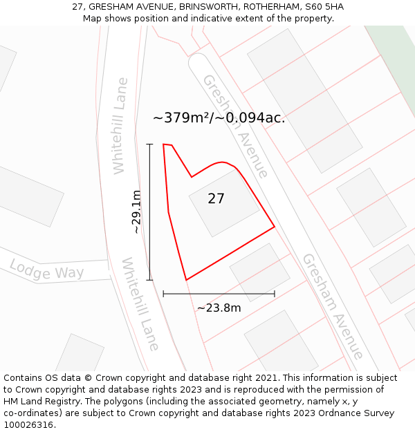 27, GRESHAM AVENUE, BRINSWORTH, ROTHERHAM, S60 5HA: Plot and title map