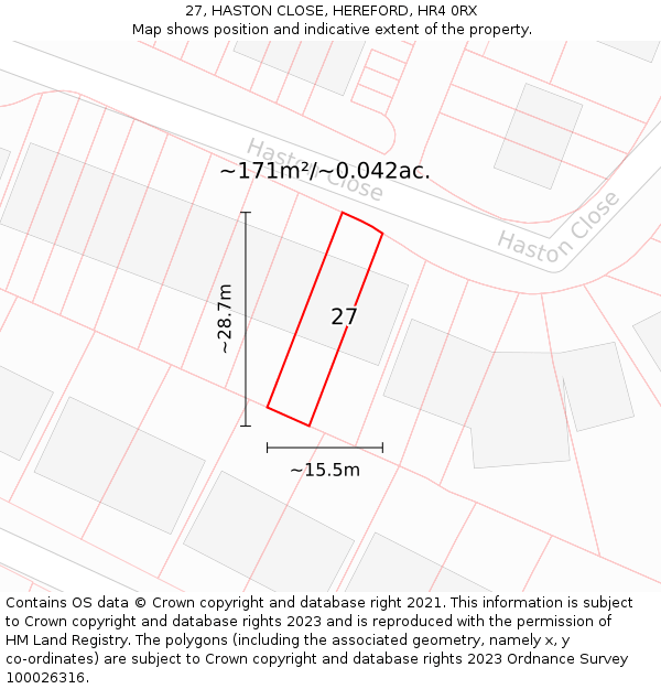 27, HASTON CLOSE, HEREFORD, HR4 0RX: Plot and title map