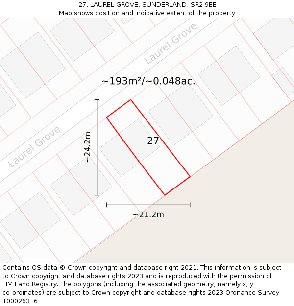 27, LAUREL GROVE, SUNDERLAND, SR2 9EE: Plot and title map