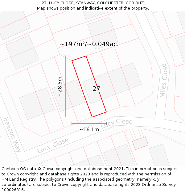 27, LUCY CLOSE, STANWAY, COLCHESTER, CO3 0HZ: Plot and title map