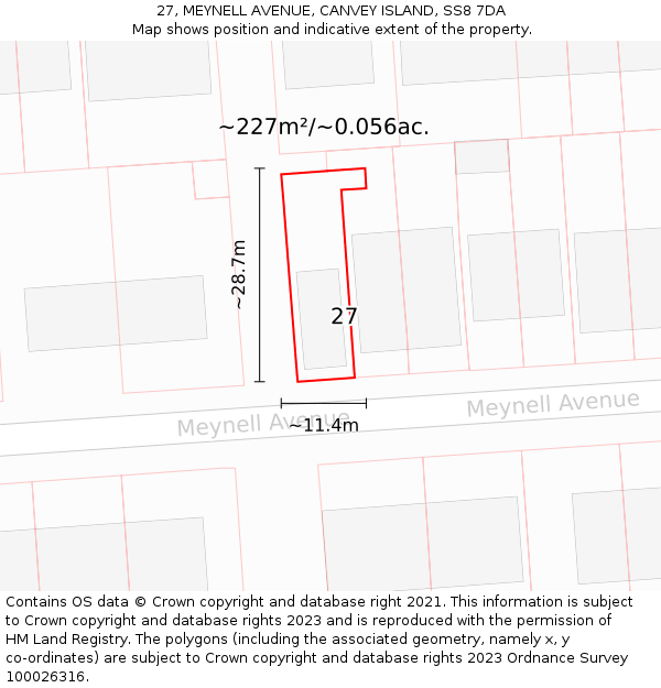 27, MEYNELL AVENUE, CANVEY ISLAND, SS8 7DA: Plot and title map