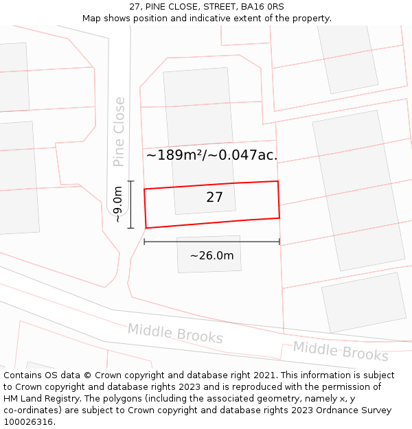 27, PINE CLOSE, STREET, BA16 0RS: Plot and title map