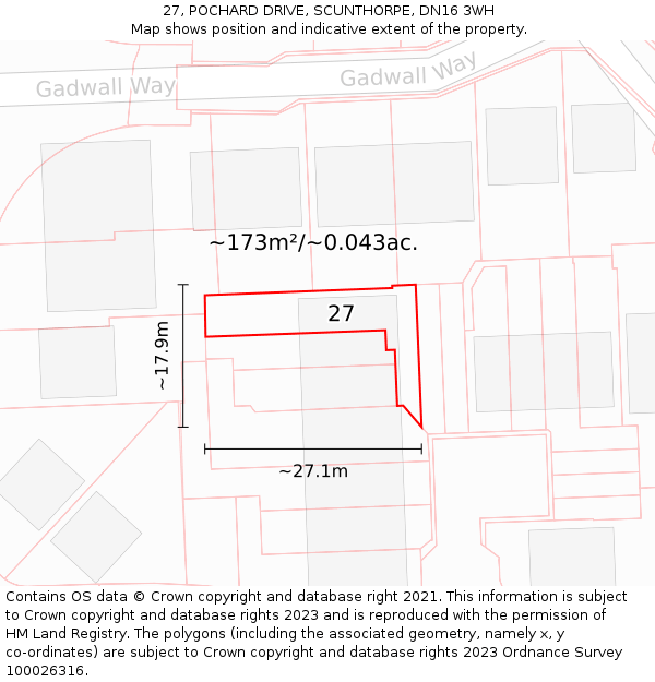27, POCHARD DRIVE, SCUNTHORPE, DN16 3WH: Plot and title map