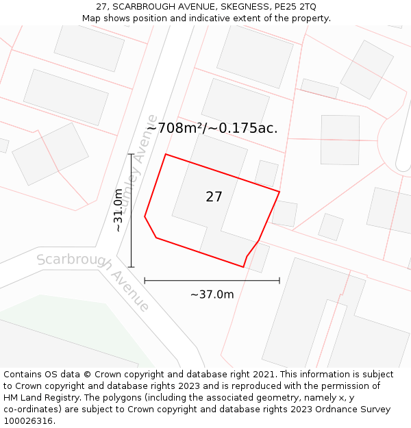 27, SCARBROUGH AVENUE, SKEGNESS, PE25 2TQ: Plot and title map