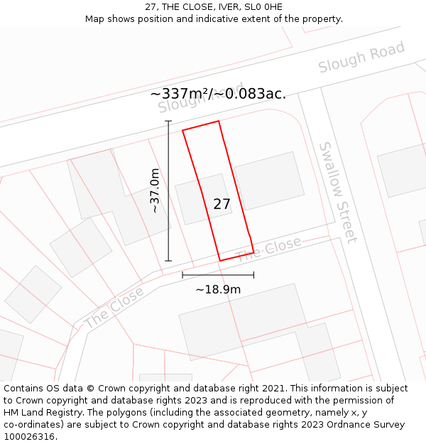 27, THE CLOSE, IVER, SL0 0HE: Plot and title map