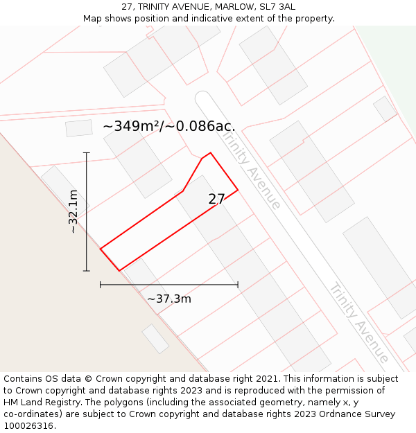 27, TRINITY AVENUE, MARLOW, SL7 3AL: Plot and title map
