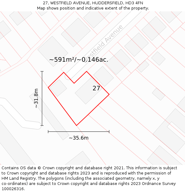 27, WESTFIELD AVENUE, HUDDERSFIELD, HD3 4FN: Plot and title map