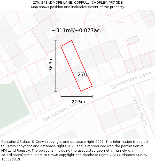 270, SPENDMORE LANE, COPPULL, CHORLEY, PR7 5DE: Plot and title map