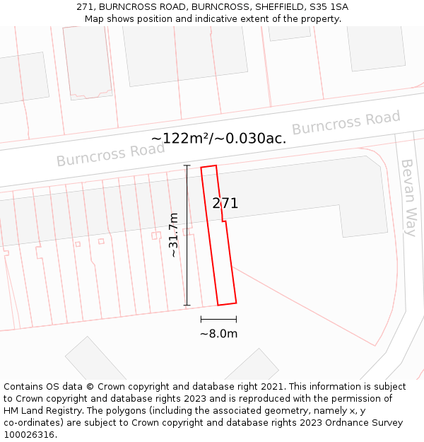 271, BURNCROSS ROAD, BURNCROSS, SHEFFIELD, S35 1SA: Plot and title map