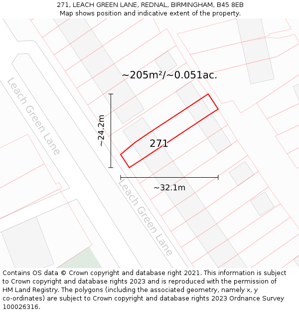 271, LEACH GREEN LANE, REDNAL, BIRMINGHAM, B45 8EB: Plot and title map