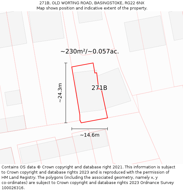 271B, OLD WORTING ROAD, BASINGSTOKE, RG22 6NX: Plot and title map