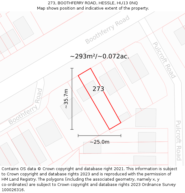 273, BOOTHFERRY ROAD, HESSLE, HU13 0NQ: Plot and title map