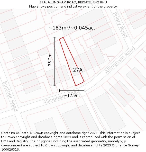 27A, ALLINGHAM ROAD, REIGATE, RH2 8HU: Plot and title map