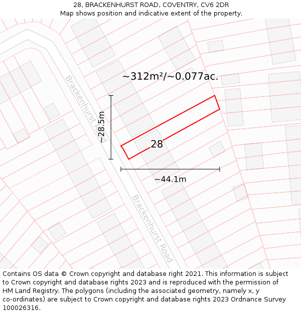 28, BRACKENHURST ROAD, COVENTRY, CV6 2DR: Plot and title map