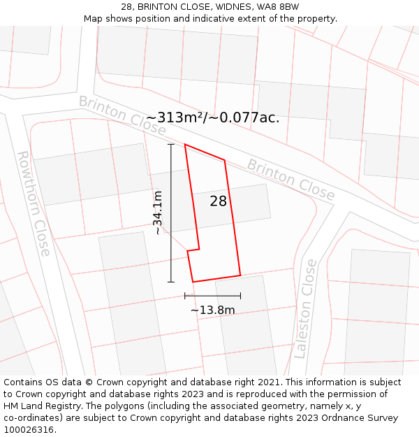 28, BRINTON CLOSE, WIDNES, WA8 8BW: Plot and title map