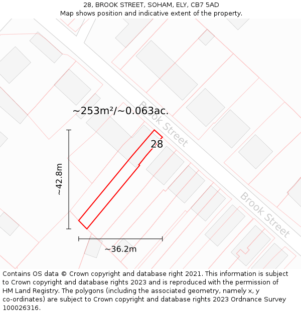 28, BROOK STREET, SOHAM, ELY, CB7 5AD: Plot and title map