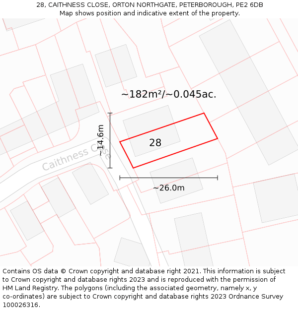28, CAITHNESS CLOSE, ORTON NORTHGATE, PETERBOROUGH, PE2 6DB: Plot and title map
