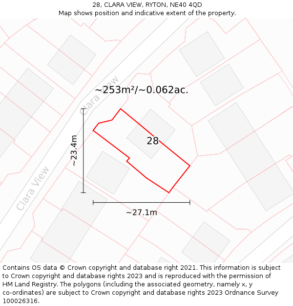 28, CLARA VIEW, RYTON, NE40 4QD: Plot and title map