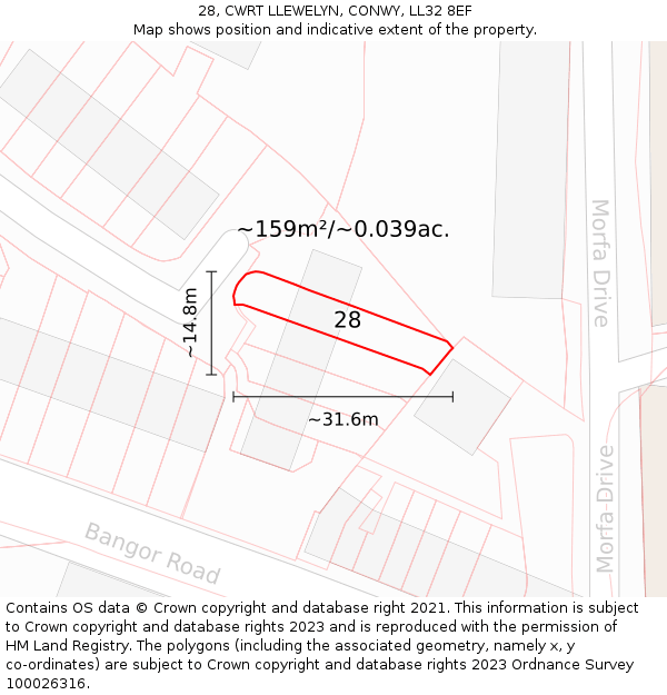 28, CWRT LLEWELYN, CONWY, LL32 8EF: Plot and title map