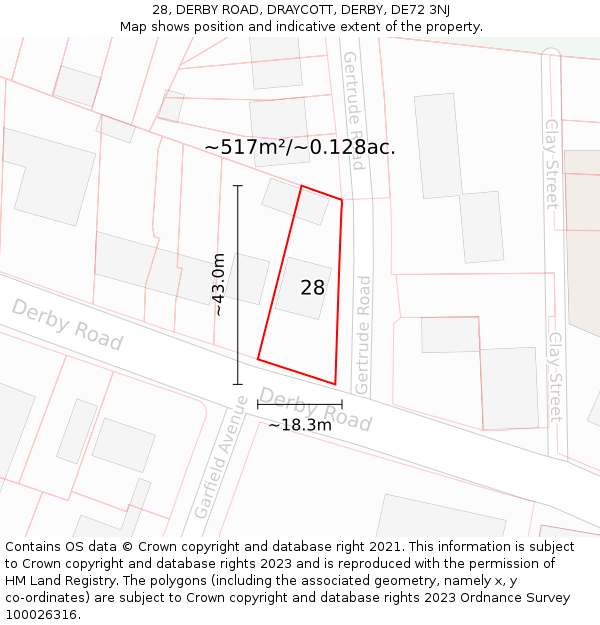 28, DERBY ROAD, DRAYCOTT, DERBY, DE72 3NJ: Plot and title map
