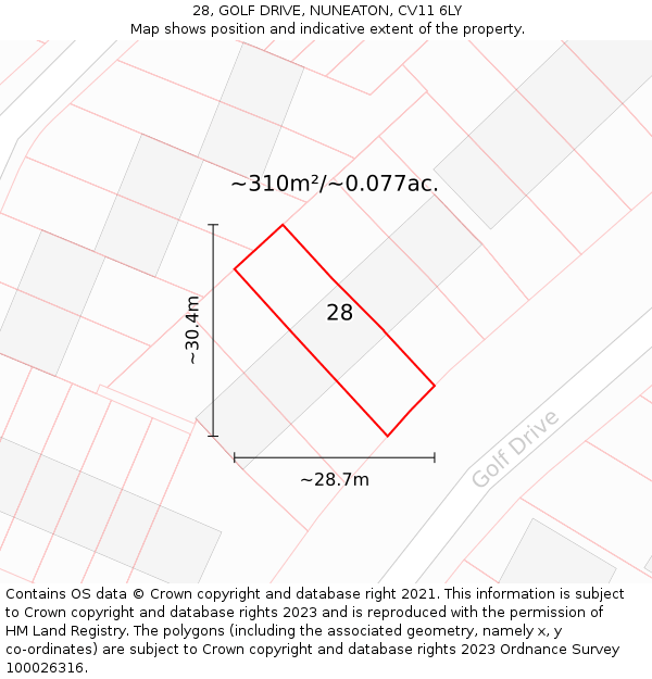 28, GOLF DRIVE, NUNEATON, CV11 6LY: Plot and title map