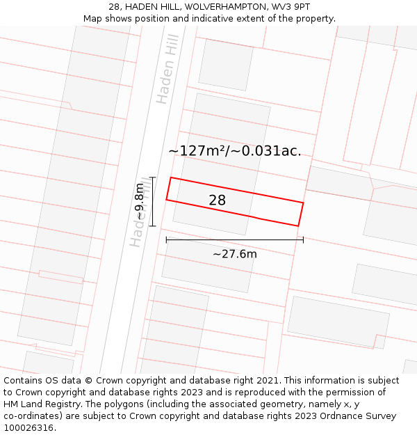 28, HADEN HILL, WOLVERHAMPTON, WV3 9PT: Plot and title map