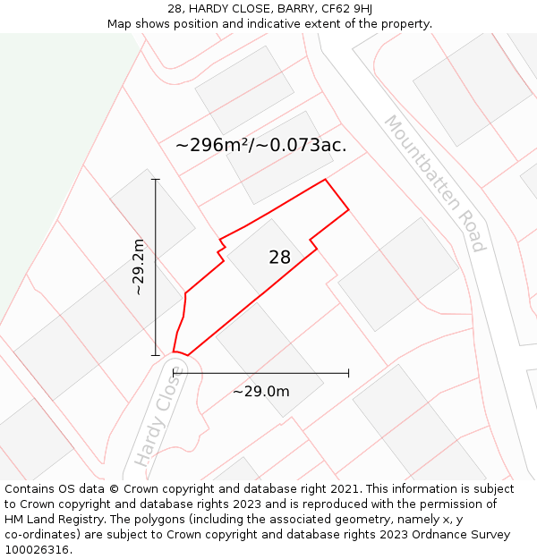 28, HARDY CLOSE, BARRY, CF62 9HJ: Plot and title map