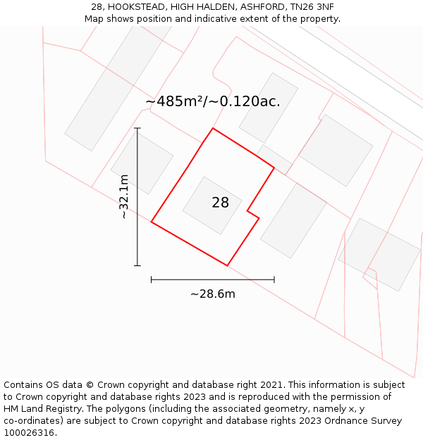 28, HOOKSTEAD, HIGH HALDEN, ASHFORD, TN26 3NF: Plot and title map