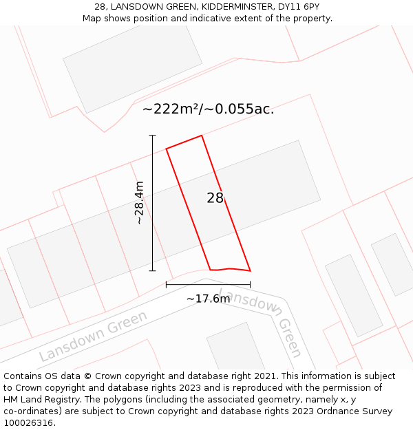 28, LANSDOWN GREEN, KIDDERMINSTER, DY11 6PY: Plot and title map