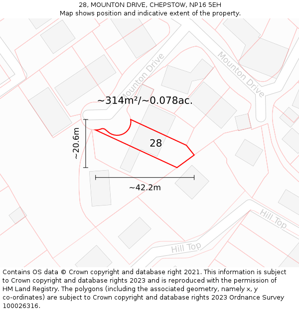 28, MOUNTON DRIVE, CHEPSTOW, NP16 5EH: Plot and title map