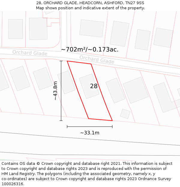 28, ORCHARD GLADE, HEADCORN, ASHFORD, TN27 9SS: Plot and title map